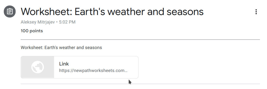 Assigned Worksheet: Earth`s weather and sessions