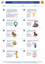 English Language Arts - Fourth Grade - Worksheet: Title/Author in Well Known Literature