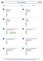 Mathematics - Seventh Grade - Worksheet: Using Integers