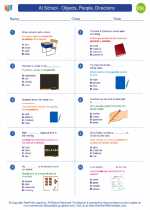 ESL-Spanish - Grades 3-5 - Worksheet: At School - Objects, People, Directions