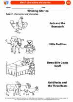 English Language Arts - Kindergarten - Worksheet: Match characters and stories.