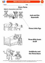 English Language Arts - Kindergarten - Worksheet: Match characters and title