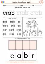 English Language Arts - First Grade - Worksheet: Spelling Words (Dolce)