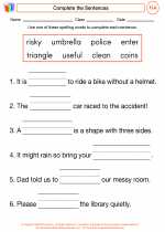 English Language Arts - First Grade - Worksheet: Complete the Sentences