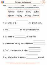 English Language Arts - First Grade - Worksheet: Complete the Sentences