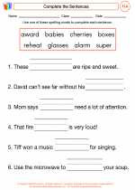 English Language Arts - First Grade - Worksheet: Complete the Sentences