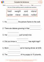 English Language Arts - First Grade - Worksheet: Complete the Sentences