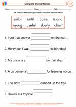 English Language Arts - First Grade - Worksheet: Complete the Sentences