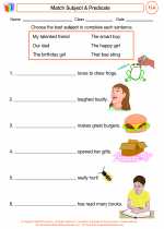 English Language Arts - Third Grade - Worksheet: Match Subject & Predicate