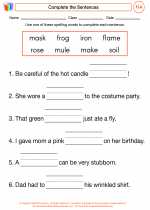 English Language Arts - First Grade - Worksheet: Complete the Sentences