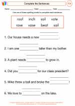 English Language Arts - First Grade - Worksheet: Complete the Sentences