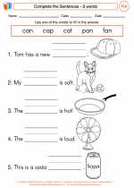 English Language Arts - First Grade - Worksheet: Complete the Sentences - ă words