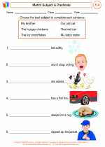 English Language Arts - Third Grade - Worksheet: Match Subject & Predicate