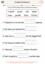 English Language Arts - First Grade - Worksheet: Complete the Sentences