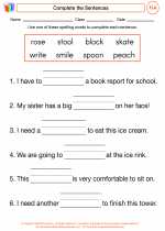 English Language Arts - First Grade - Worksheet: Complete the Sentences