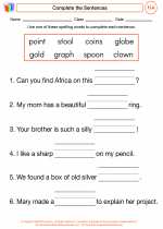English Language Arts - First Grade - Worksheet: Complete the Sentences
