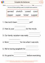 English Language Arts - First Grade - Worksheet: Complete the Sentences