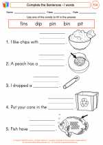 English Language Arts - First Grade - Worksheet: Complete the Sentences - ĭ words