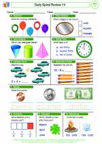 Mathematics - First Grade - Worksheet: Daily Spiral Review 14, Grade 1