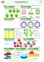 Mathematics - First Grade - Worksheet: Daily Spiral Review 21, Grade 1