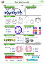 Mathematics - First Grade - Worksheet: Daily Spiral Review 22, Grade 1