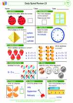 Mathematics - First Grade - Worksheet: Daily Spiral Review 23, Grade 1