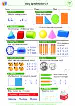 Mathematics - First Grade - Worksheet: Daily Spiral Review 24, Grade 1