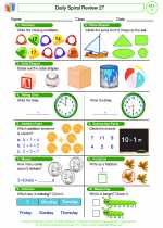 Mathematics - First Grade - Worksheet: Daily Spiral Review 27, Grade 1