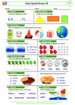 Mathematics - First Grade - Worksheet: Daily Spiral Review 28, Grade 1