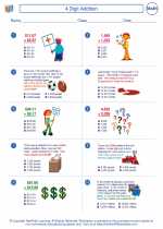 Mathematics - Fourth Grade - Worksheet: 4 Digit Addition